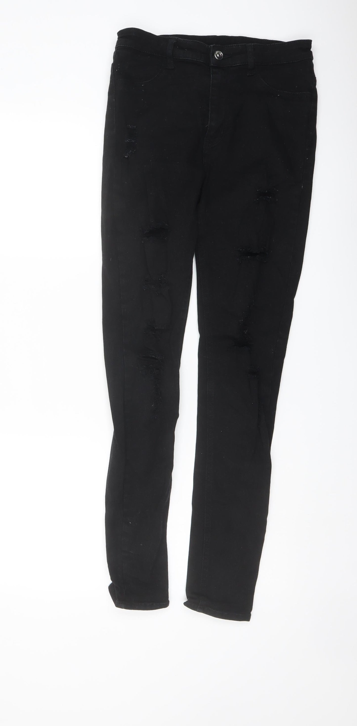H&M Womens Black Cotton Skinny Jeans Size 8 L28 in Regular Button