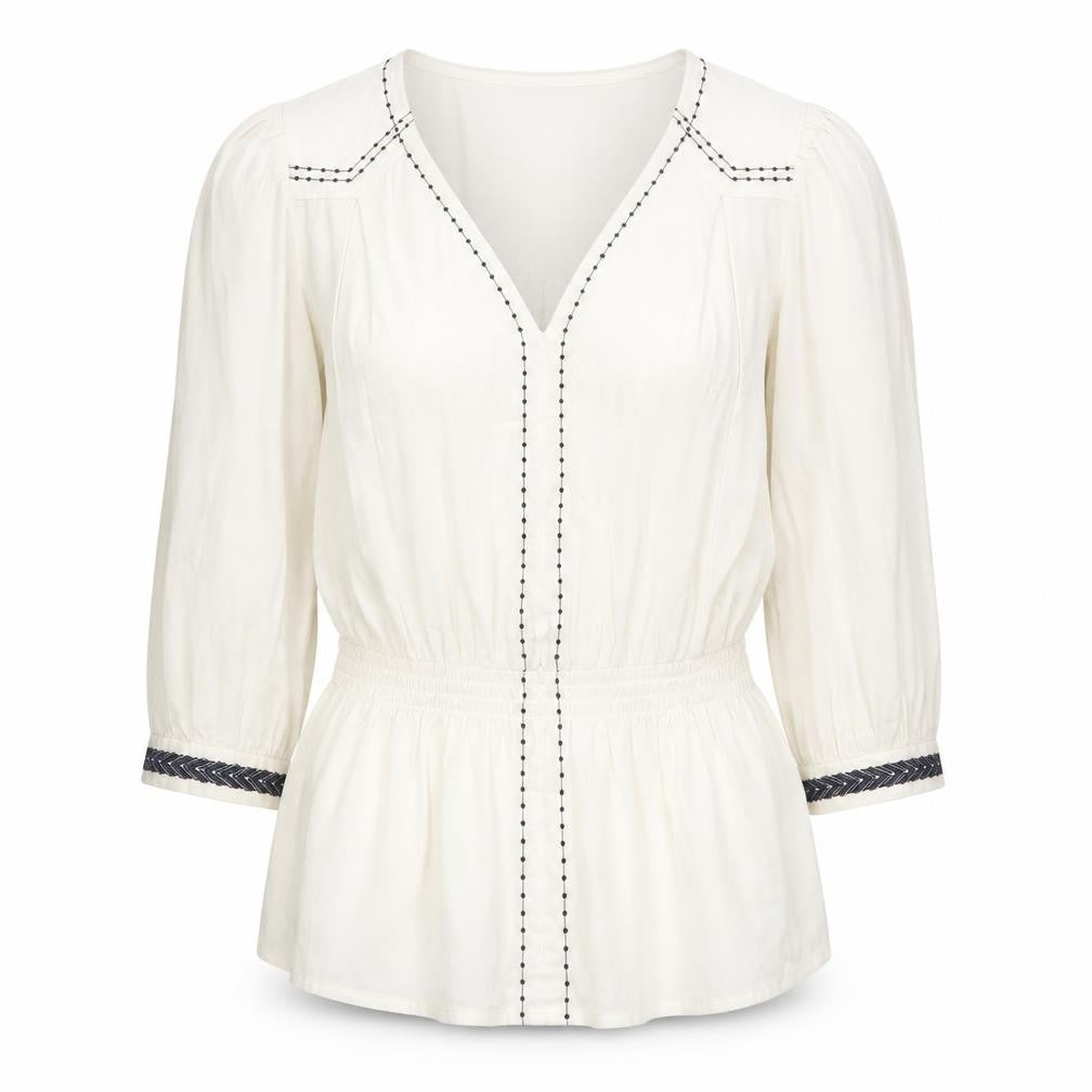 Marks and Spencer Womens Ivory Cotton Basic Blouse Size 6 V-Neck
