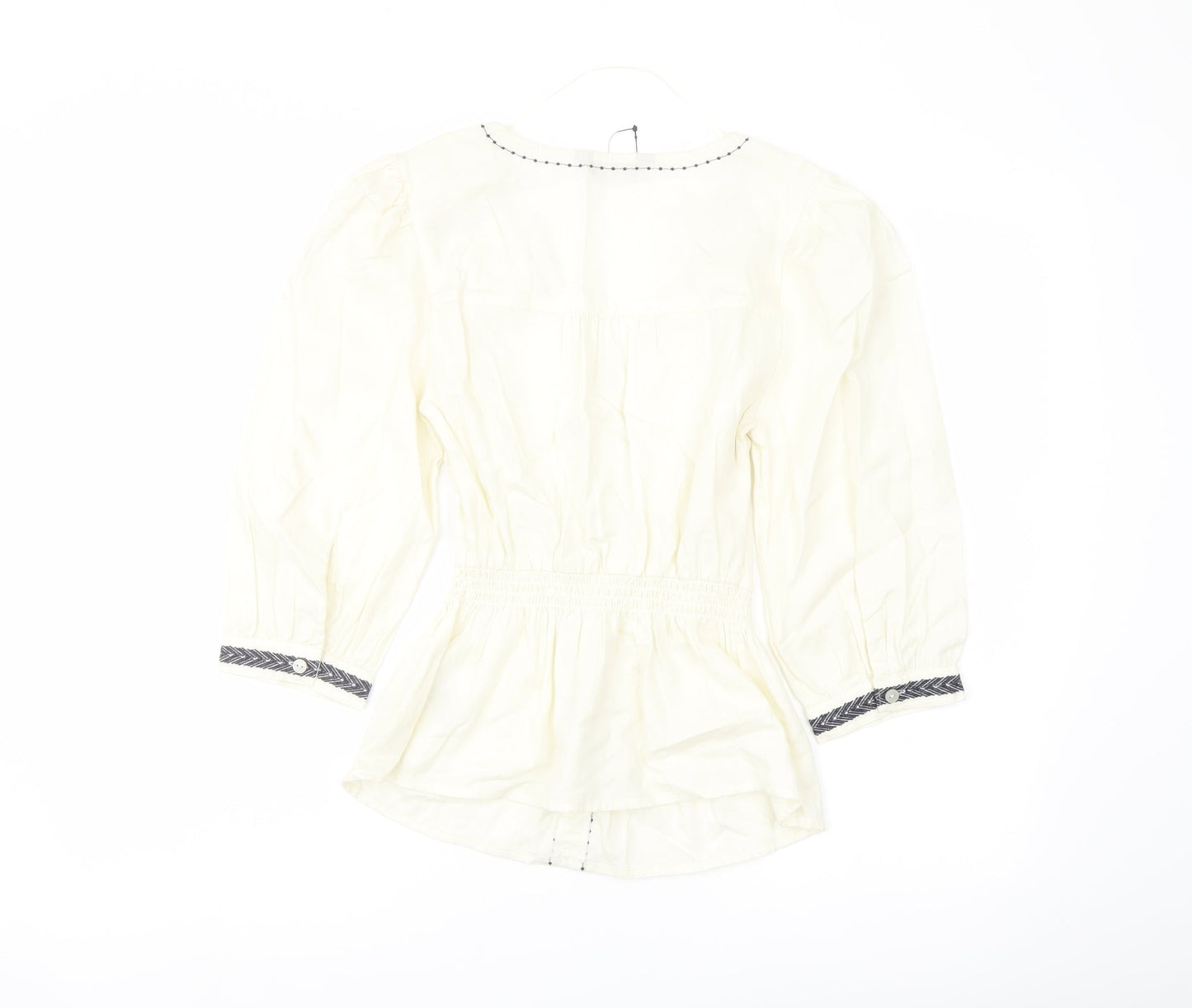 Marks and Spencer Womens Ivory Cotton Basic Blouse Size 6 V-Neck