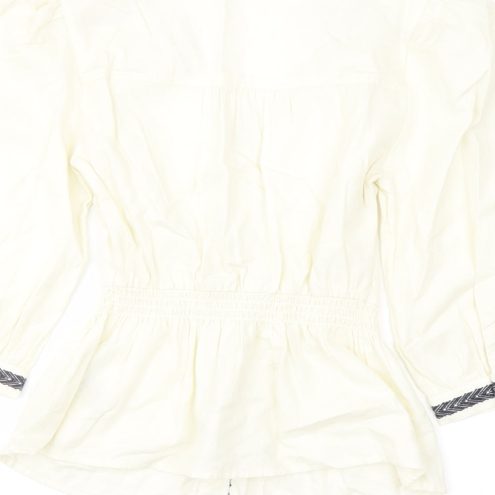 Marks and Spencer Womens Ivory Cotton Basic Blouse Size 6 V-Neck