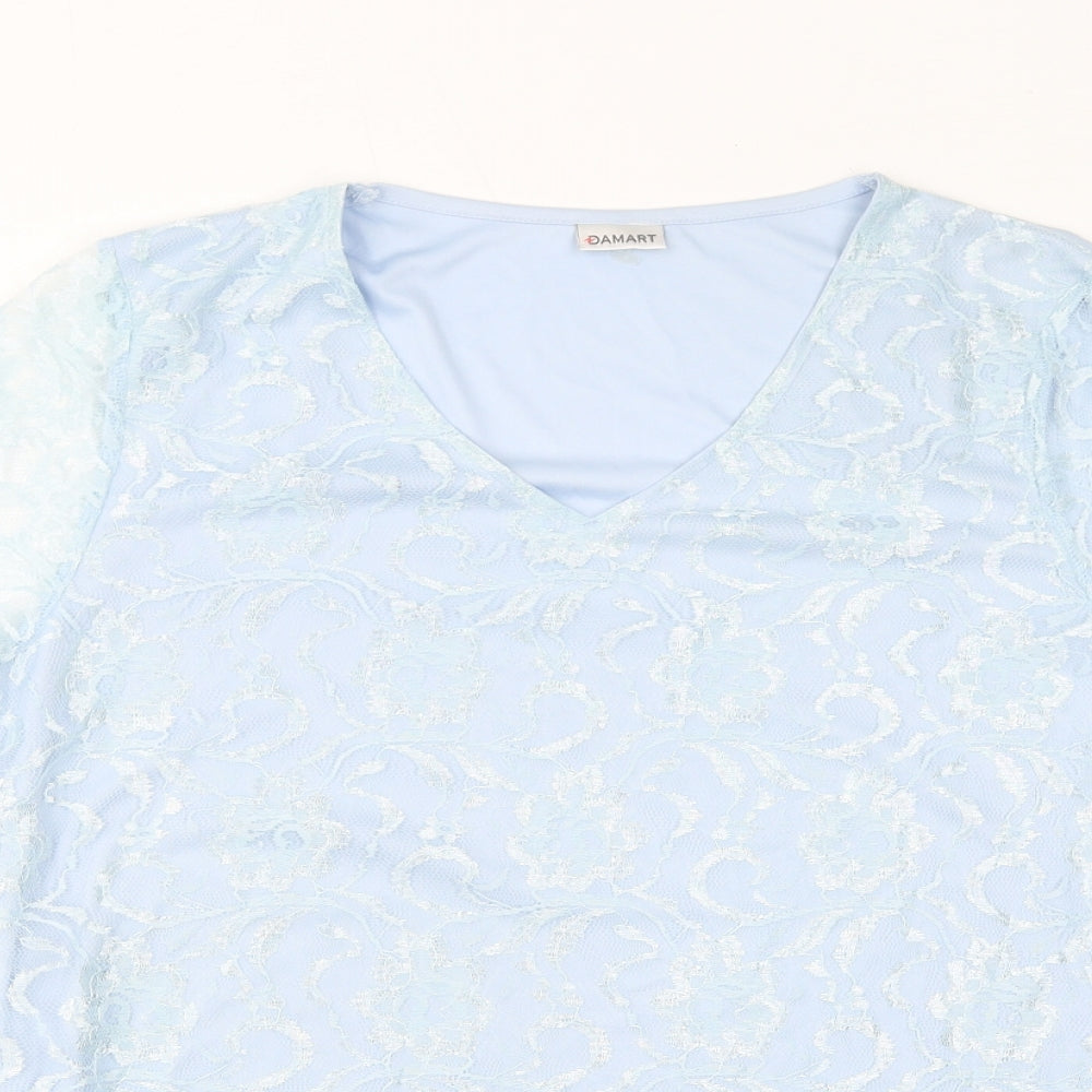Damart Womens Blue Polyamide Basic T-Shirt Size 14 V-Neck - Size 14-16