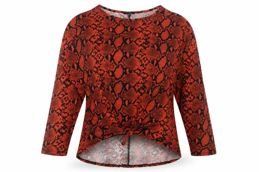 PEP&CO Womens Orange Animal Print Cotton Basic T-Shirt Size 12 Round Neck - Snake Skin