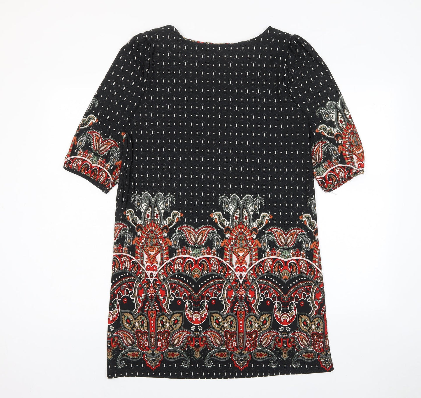 CULTURE Womens Multicoloured Geometric Polyester A-Line Size 10 Boat Neck Pullover - Pleated