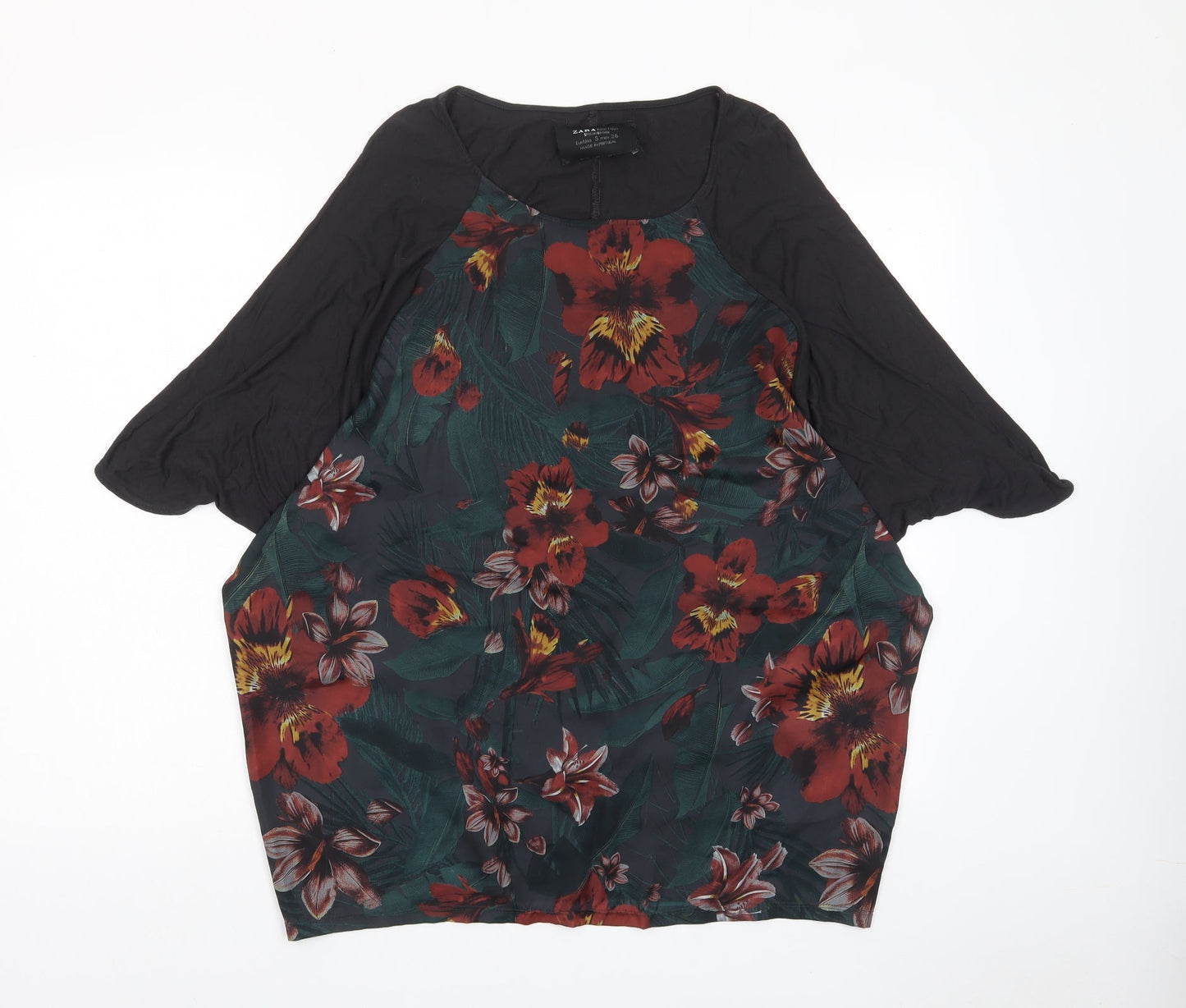 Zara Womens Multicoloured Floral Polyester Basic T-Shirt Size S Crew Neck