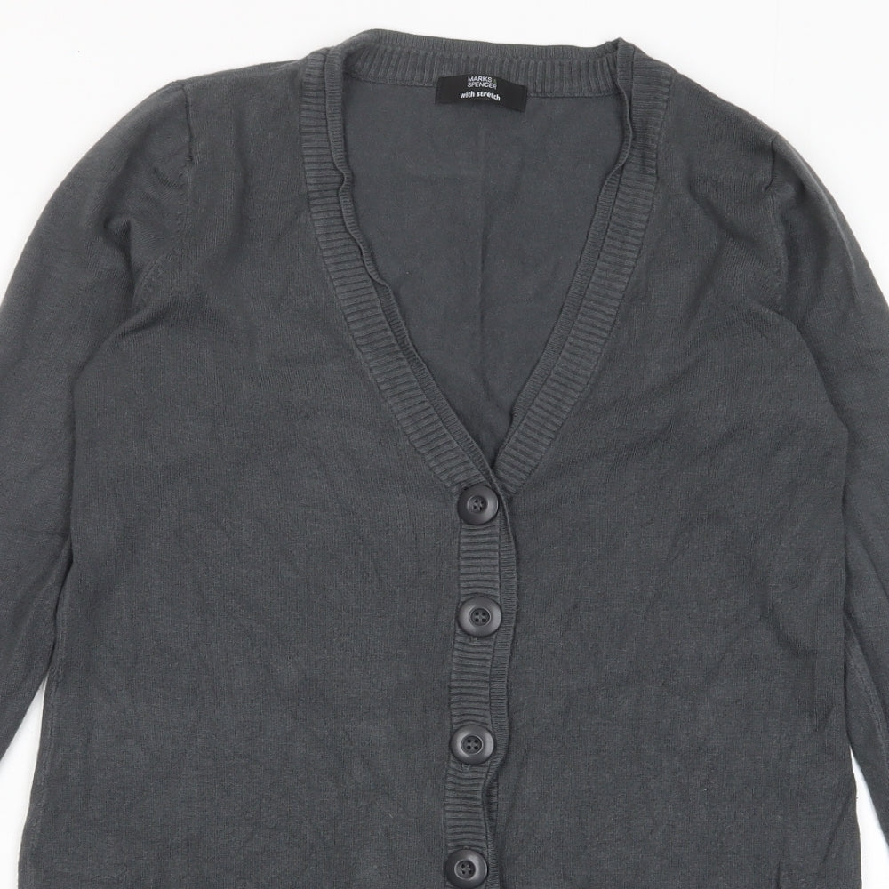 Marks and Spencer Womens Grey V-Neck Viscose Cardigan Jumper Size 10 - Pockets