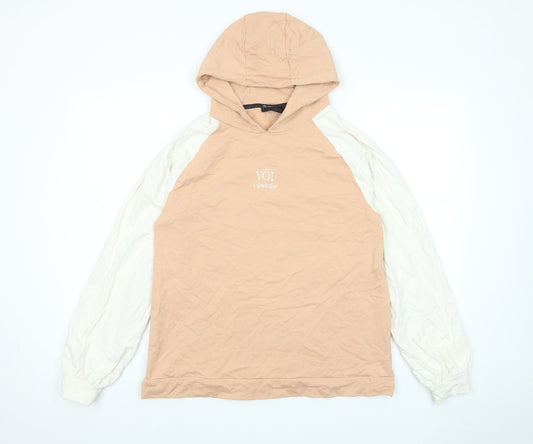 Voi Womens Pink Cotton Pullover Hoodie Size M Pullover - Logo, Embroided