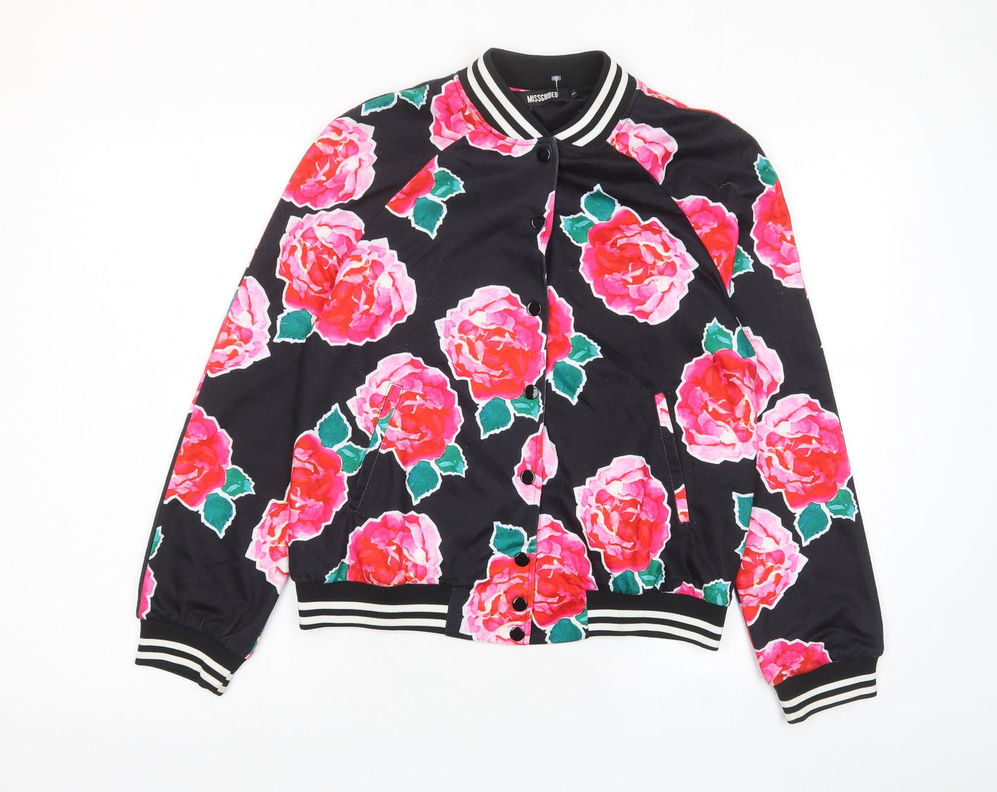 Missguided Womens Multicoloured Floral Jacket Size 8 Button - Pockets