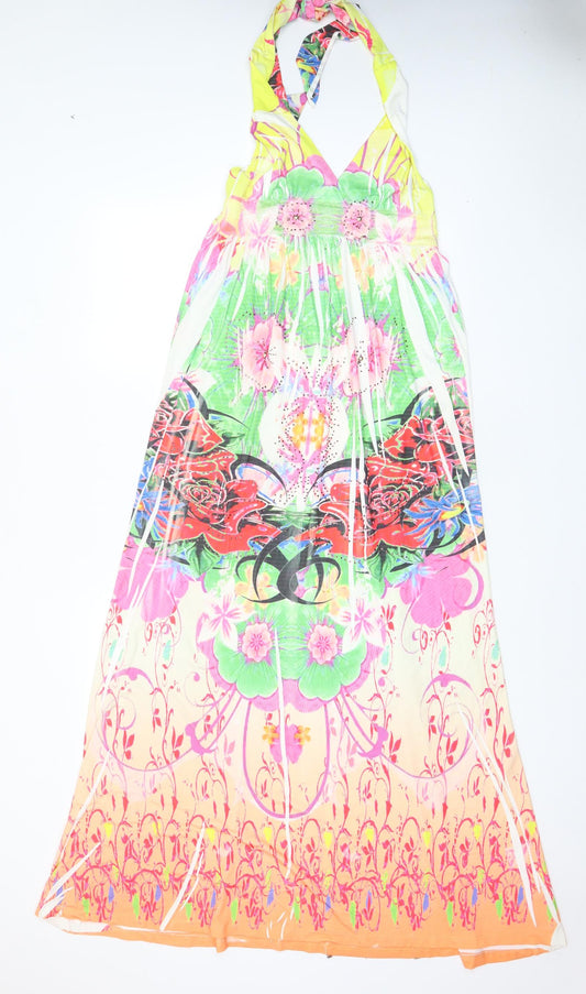 Rosa & Rose Womens Multicoloured Geometric Polyester A-Line Size L Halter Tie - Beaded