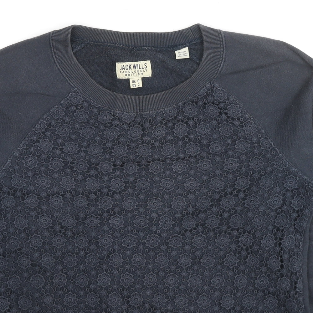Jack Wills Womens Black Floral Cotton Pullover Sweatshirt Size 6 Pullover - Lace Detail