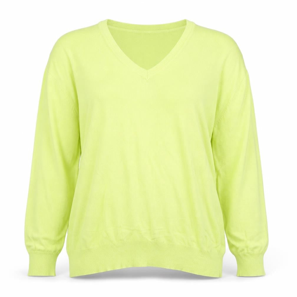 MO Womens Green V-Neck Viscose Pullover Jumper Size 2XL - Neon