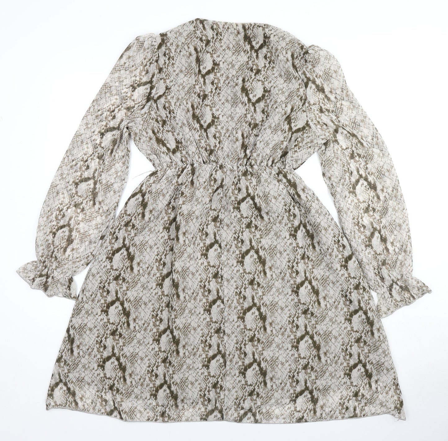 Kaycee Womens Beige Animal Print Polyester Fit & Flare Size L V-Neck Pullover - Snake Pattern