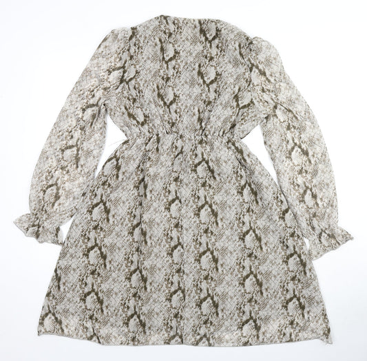 Kaycee Womens Beige Animal Print Polyester Fit & Flare Size L V-Neck Pullover - Snake Pattern