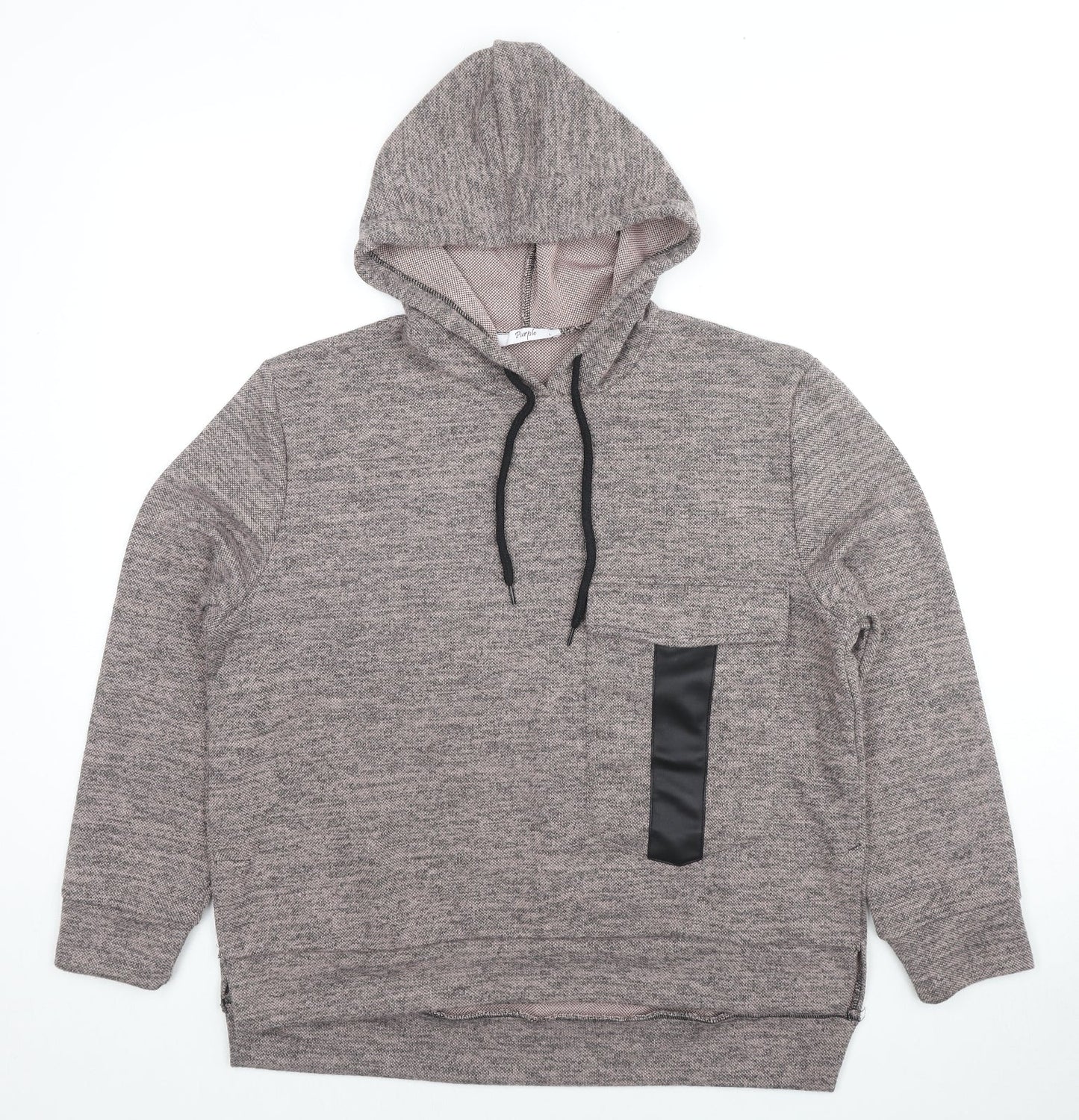 Purple Womens Beige Cotton Pullover Hoodie Size L Pullover