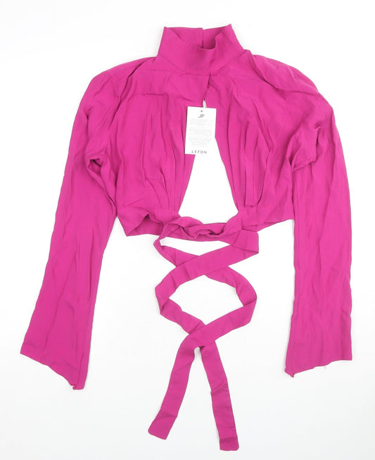 Lefon Womens Pink Viscose Wrap Blouse Size 12 High Neck