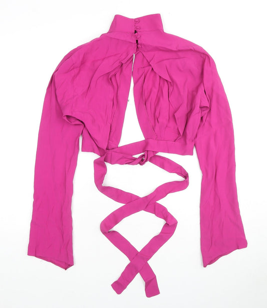 Lefon Womens Pink Viscose Wrap Blouse Size 12 High Neck