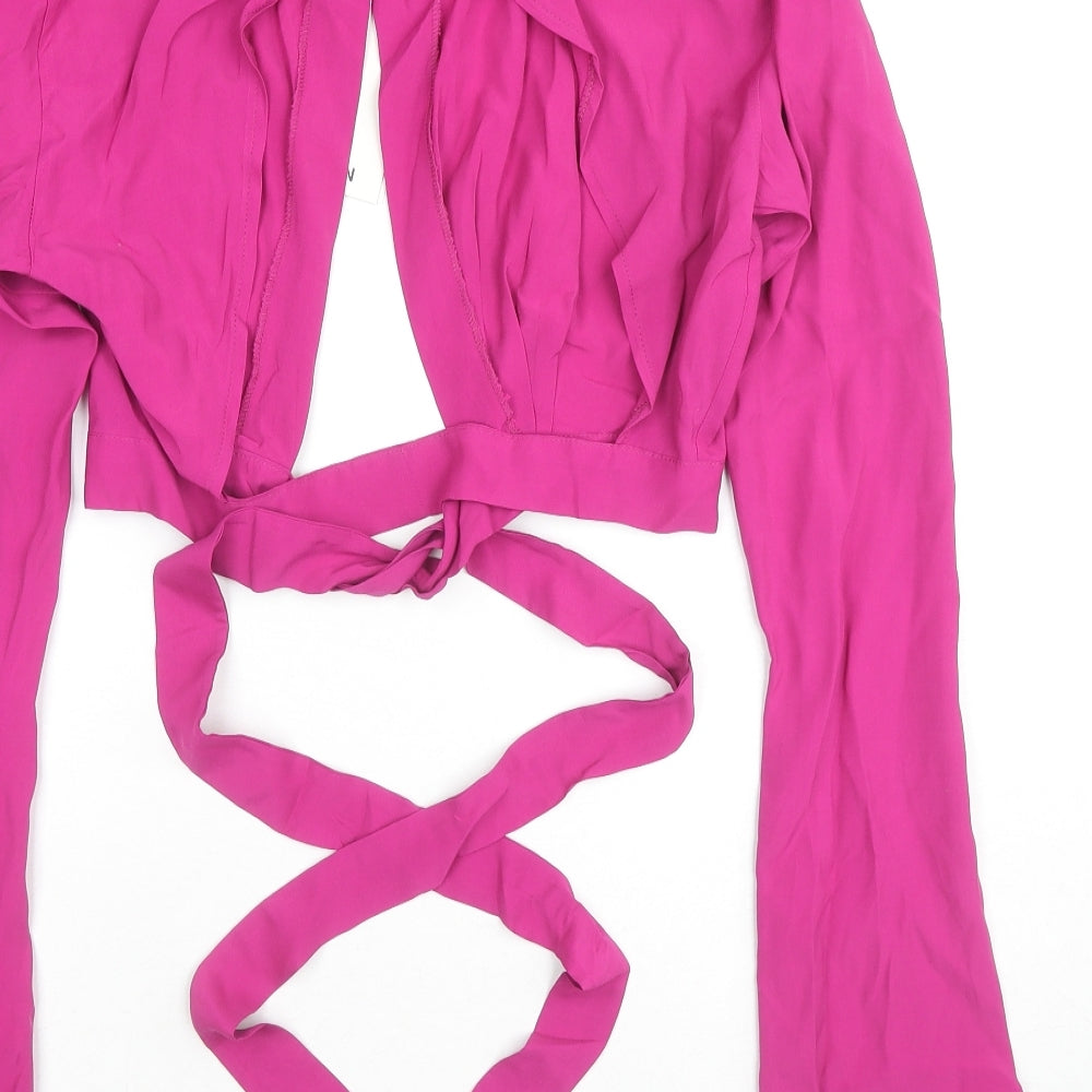 Lefon Womens Pink Viscose Wrap Blouse Size 12 High Neck