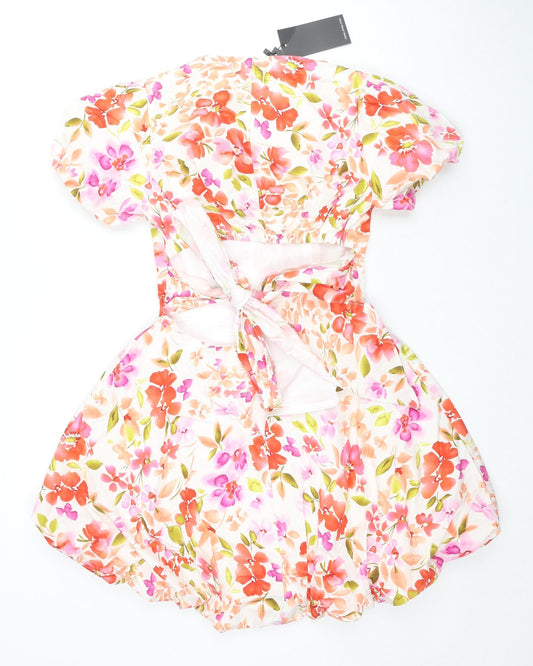Jus De Pom Womens Multicoloured Floral Polyester Fit & Flare Size S Square Neck Tie - Size S/M