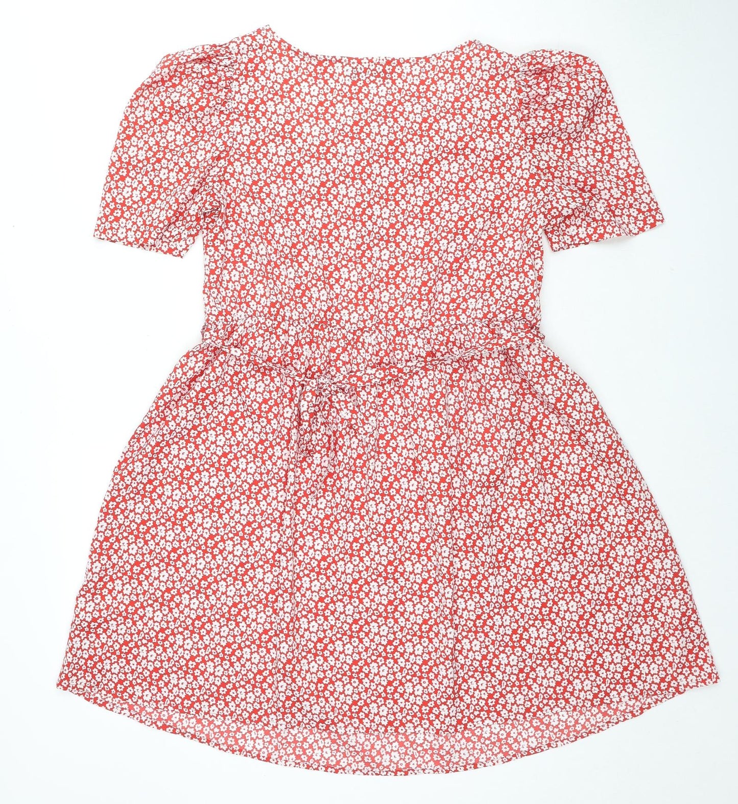 Boohoo Womens Red Floral Polyester Trapeze & Swing Size 10 Square Neck Pullover