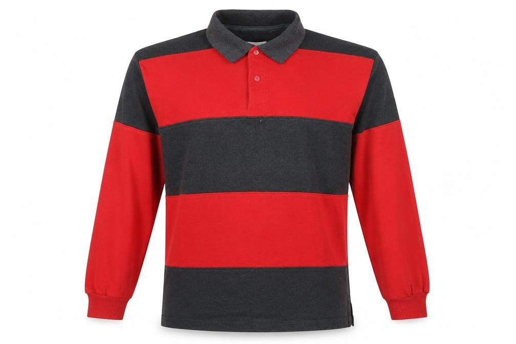 Pierre Leon Mens Red Striped Polyester Polo Size S Collared Pullover