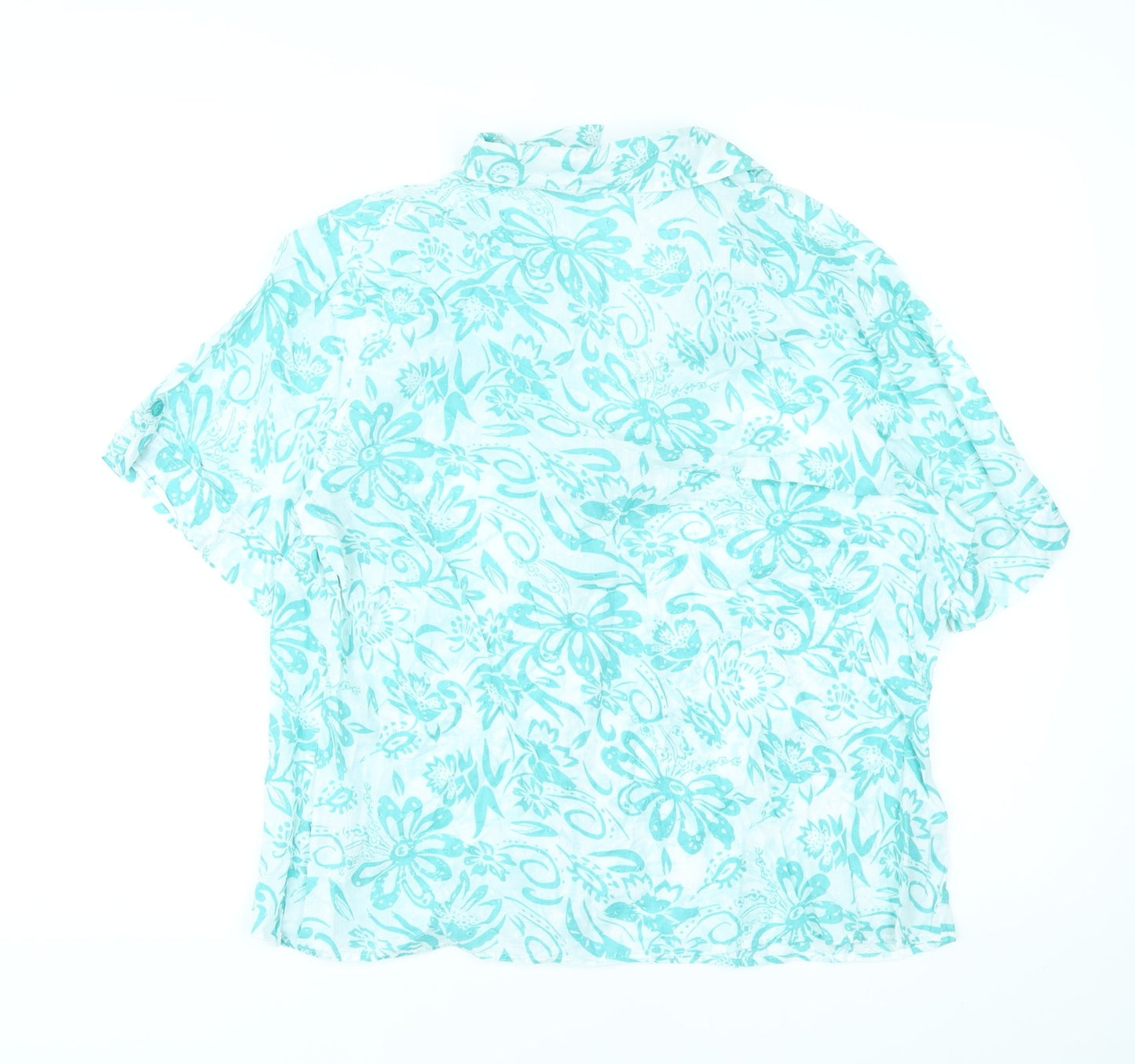 Marks and Spencer Womens Green Floral Cotton Basic Button-Up Size 16 Collared
