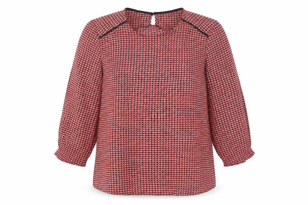 Dunnes Womens Red Geometric Polyester Basic Blouse Size XS Round Neck