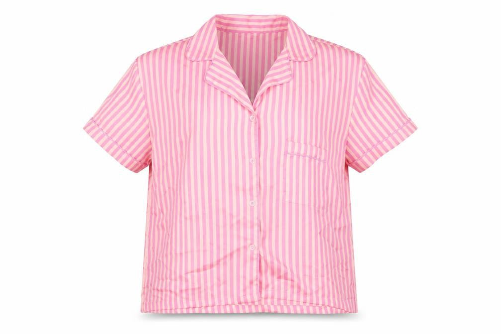 PRETTYLITTLETHING Womens Pink Striped Polyester Top Pyjama Top Size 14 Button