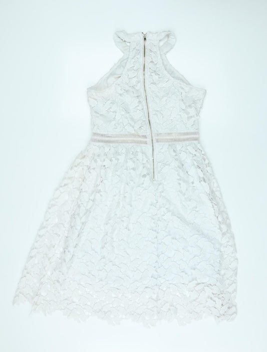 Danity Womens White Geometric Polyester A-Line Size L Halter Zip - Crochet