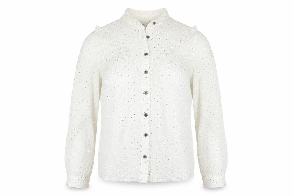 Marks and Spencer Womens White Polka Dot Lyocell Basic Button-Up Size 8 V-Neck