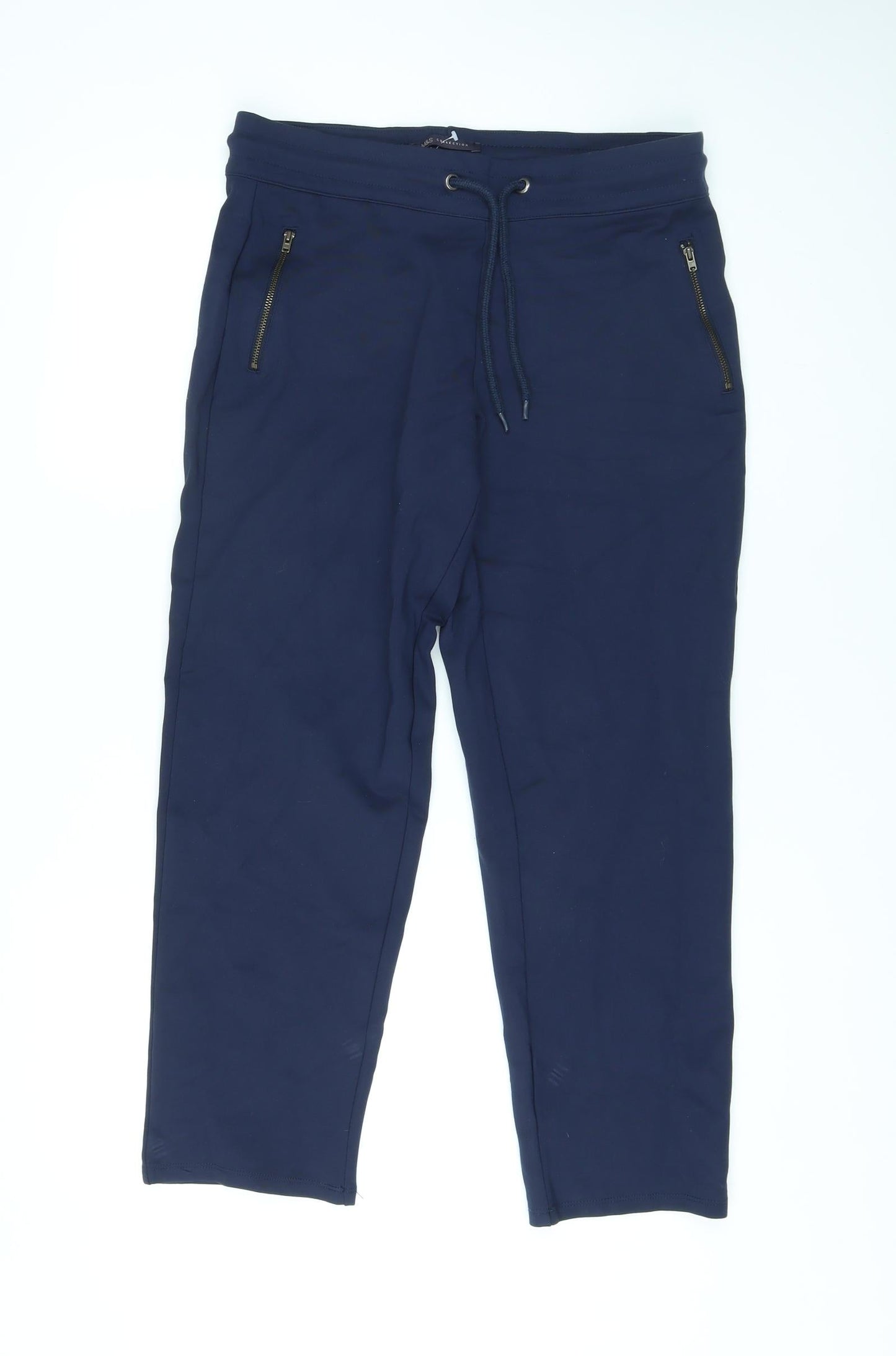 Marks and Spencer Womens Blue Viscose Trousers Size 12 L25 in Regular Drawstring