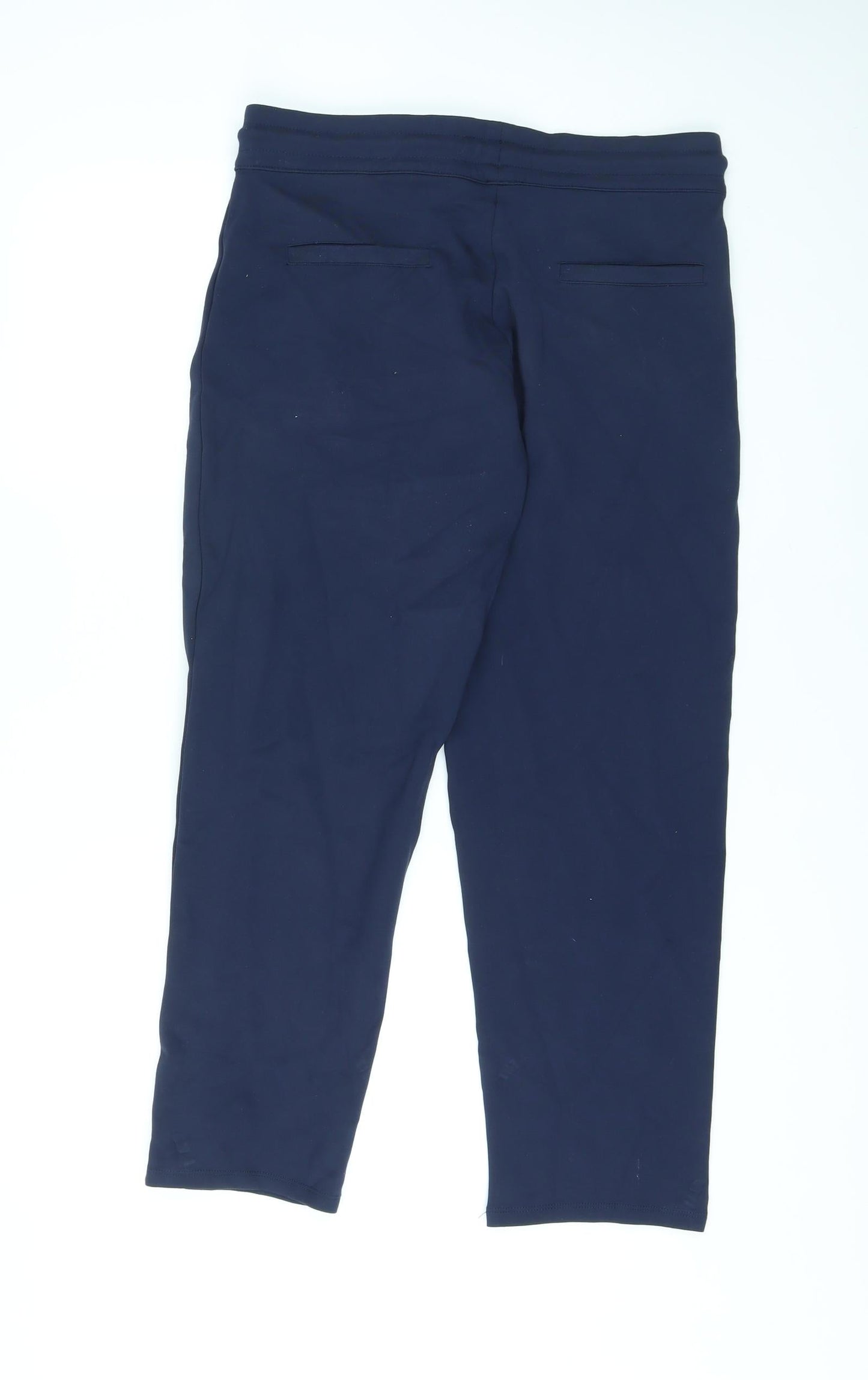 Marks and Spencer Womens Blue Viscose Trousers Size 12 L25 in Regular Drawstring