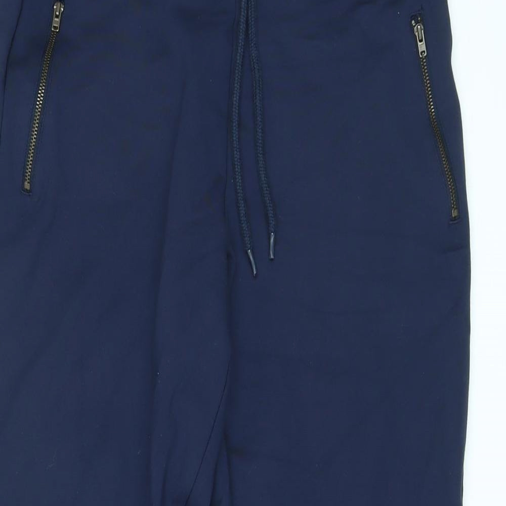 Marks and Spencer Womens Blue Viscose Trousers Size 12 L25 in Regular Drawstring