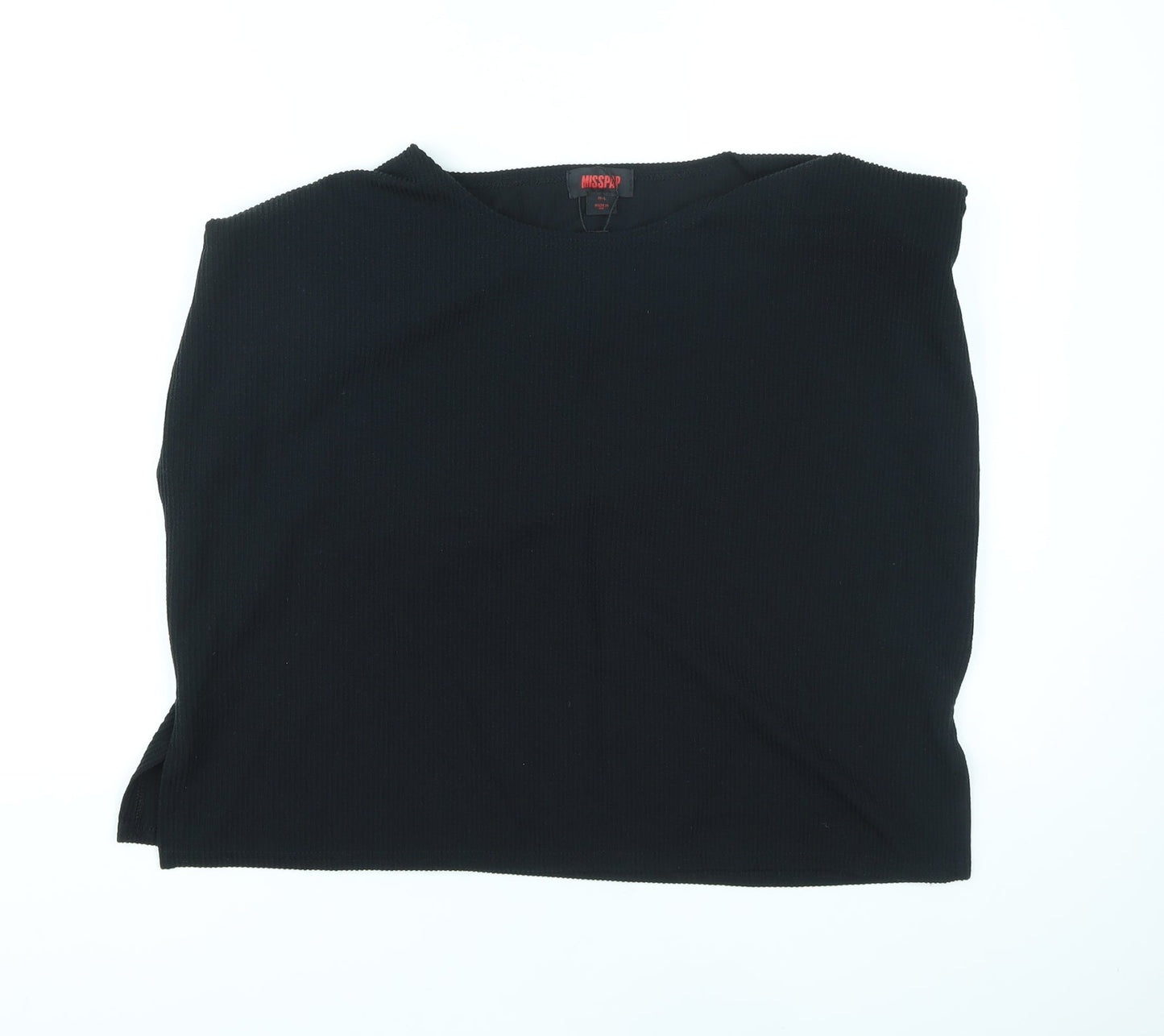 Misspap Womens Black Polyester Basic Tank Size M Round Neck - Shoulder pads