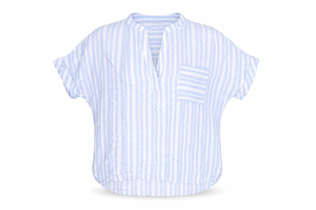 Warehouse Womens Blue Striped Viscose Basic T-Shirt Size 6 V-Neck