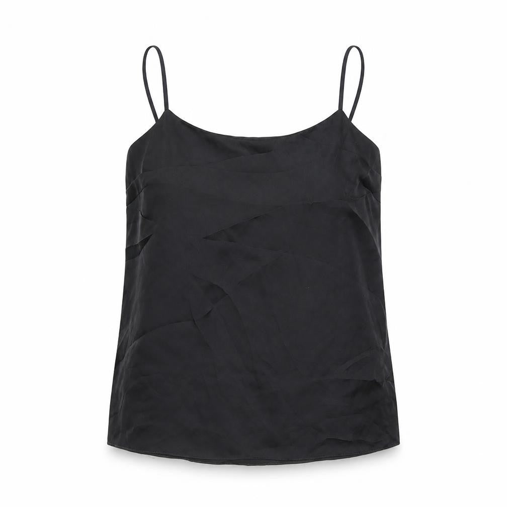 River Island Womens Black Polyester Camisole T-Shirt Size 12 Scoop Neck