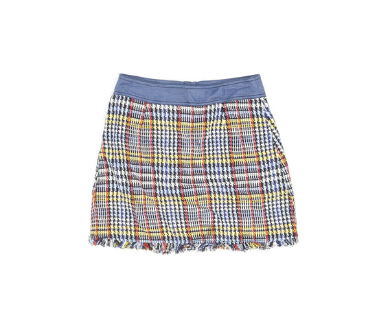 Zara Womens Multicoloured Geometric Cotton Mini Skirt Size S Snap
