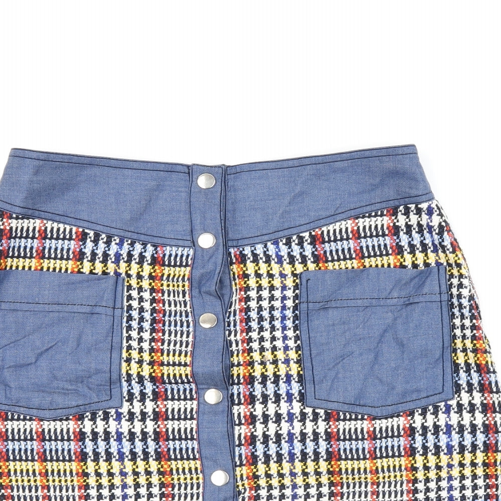 Zara Womens Multicoloured Geometric Cotton Mini Skirt Size S Snap