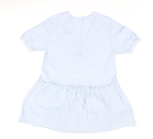Monki Womens Blue Cotton Shift Size S V-Neck Pullover