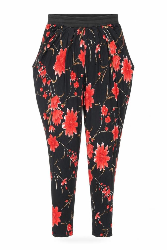 Justbeyou Womens Black Floral Polyester Bloomer Trousers Size S L29 in Regular