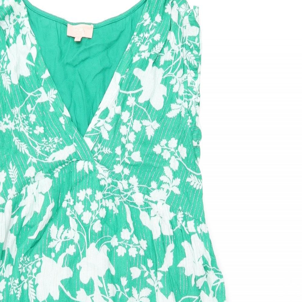 Goa Womens Green Floral Viscose Shift Size S V-Neck Pullover