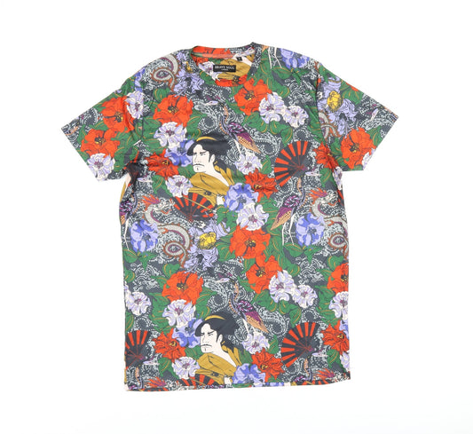 Brave Soul Womens Multicoloured Floral Polyester Basic T-Shirt Size M Round Neck