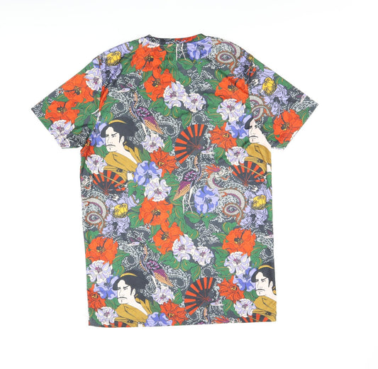 Brave Soul Womens Multicoloured Floral Polyester Basic T-Shirt Size M Round Neck