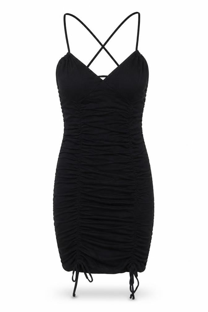 Front view of ASOS women’s black polyester bodycon, size UK 10, v-neck pullover