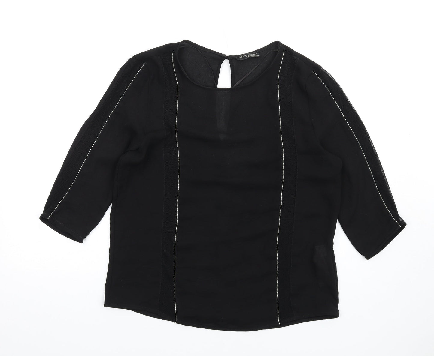 Zara Womens Black Viscose Basic T-Shirt Size S Round Neck