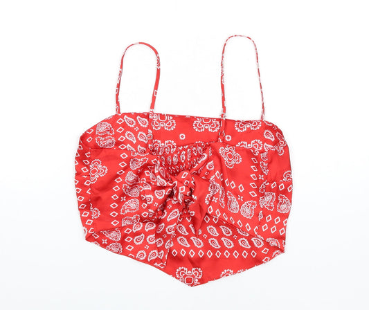 Stradivarius Womens Red Paisley Polyester Camisole T-Shirt Size L Square Neck