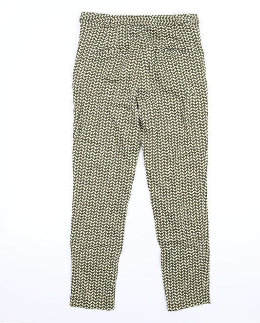 Zara Womens Green Geometric Polyester Trousers Size M L29 in Regular Zip