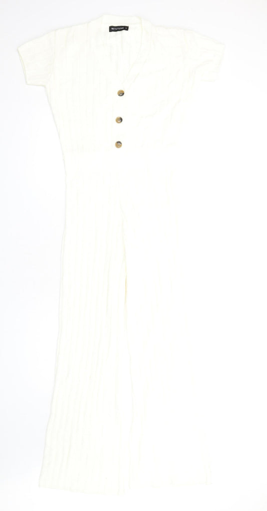 PRETTYLITTLETHING Womens Ivory Acrylic Jumpsuit One-Piece Size S L30 in Pullover