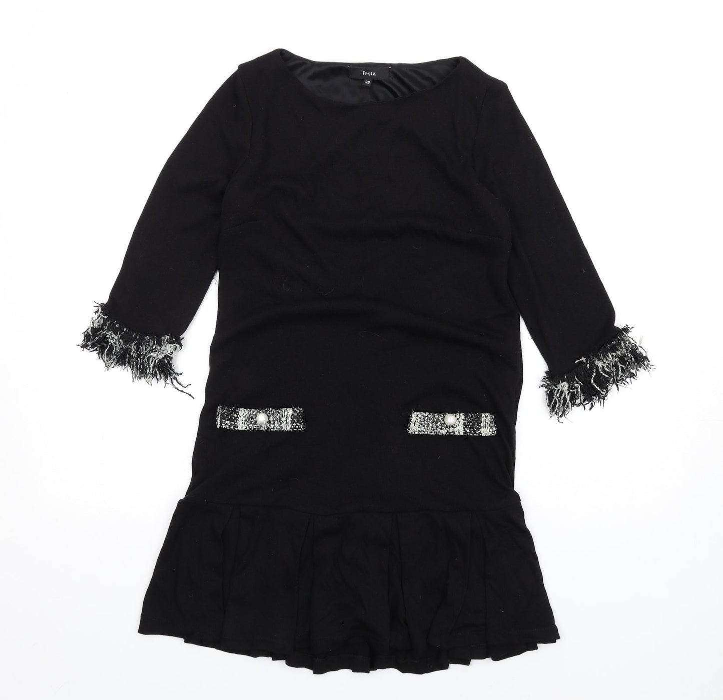 festa Womens Black Polyester A-Line Size 10 Round Neck Pullover