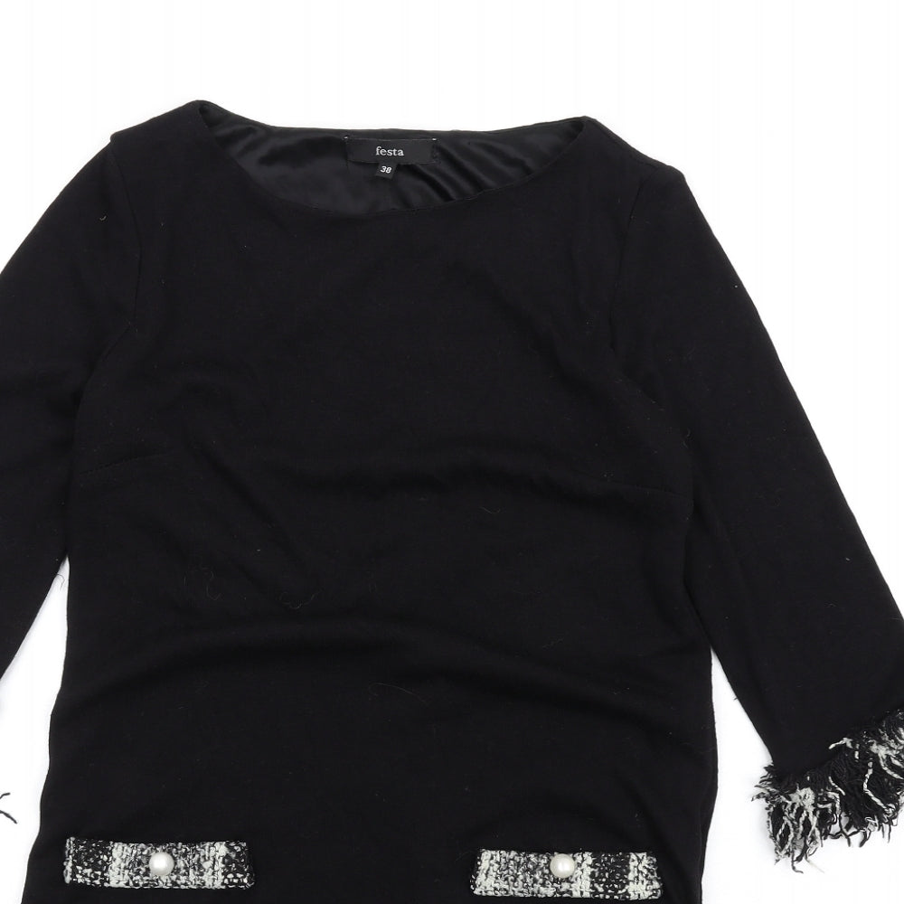 festa Womens Black Polyester A-Line Size 10 Round Neck Pullover
