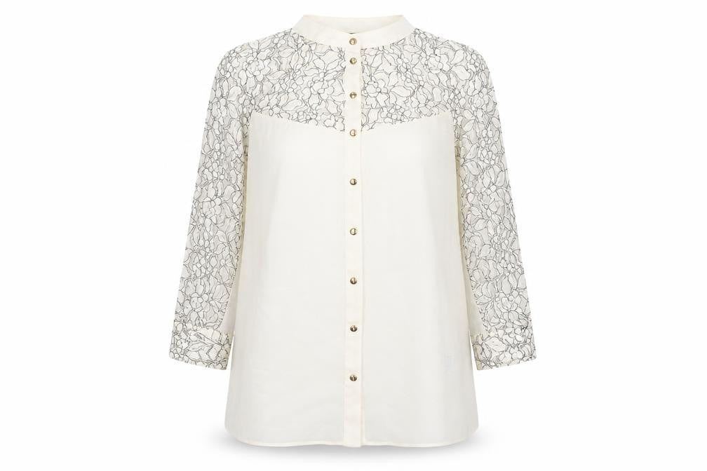 Warehouse Womens Ivory Polyester Basic Button-Up Size 12 Round Neck