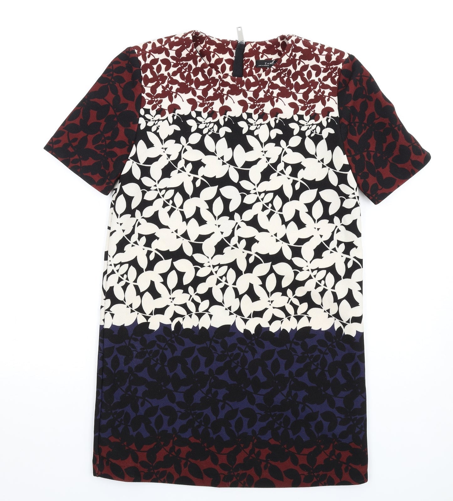 Zara Womens Multicoloured Geometric Polyester T-Shirt Dress Size S Round Neck Zip